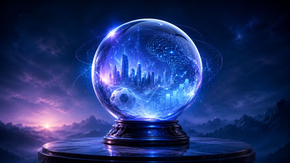 Glob de cristal futurist simbolizând predicțiile, inteligența artificială și anticiparea viitorului